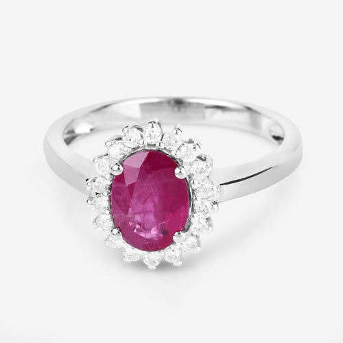 1.64 Carat Genuine Ruby and White Diamond 14K White Gold Ring by Bids.com