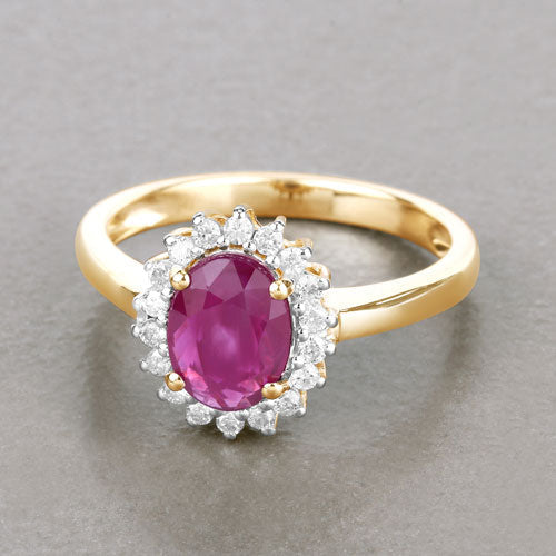 1.64 Carat Genuine Ruby and White Diamond 14K Yellow Gold Ring by Bids.com