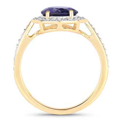1.79 Carat Genuine Iolite and White Diamond 14K Yellow Gold Ring by Bids.com