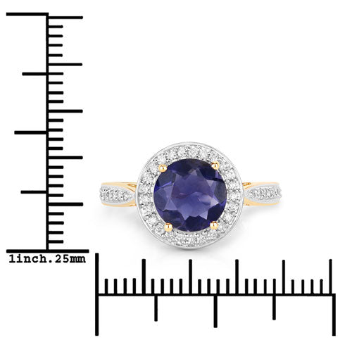 1.79 Carat Genuine Iolite and White Diamond 14K Yellow Gold Ring by Bids.com