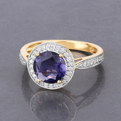 1.79 Carat Genuine Iolite and White Diamond 14K Yellow Gold Ring by Bids.com