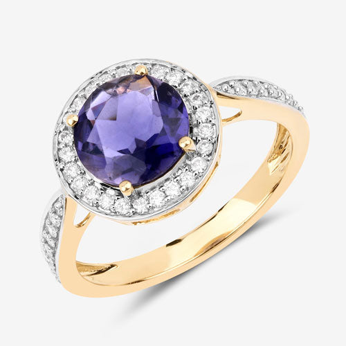 1.79 Carat Genuine Iolite and White Diamond 14K Yellow Gold Ring by Bids.com