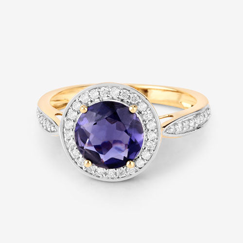 1.79 Carat Genuine Iolite and White Diamond 14K Yellow Gold Ring by Bids.com