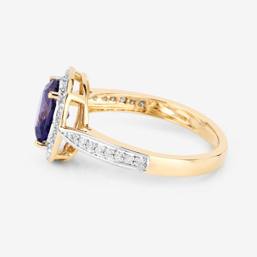 1.79 Carat Genuine Iolite and White Diamond 14K Yellow Gold Ring by Bids.com