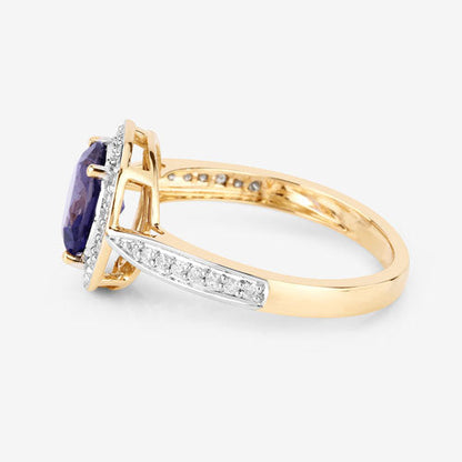 1.79 Carat Genuine Iolite and White Diamond 14K Yellow Gold Ring by Bids.com
