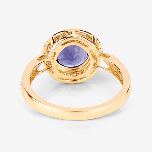 1.79 Carat Genuine Iolite and White Diamond 14K Yellow Gold Ring by Bids.com