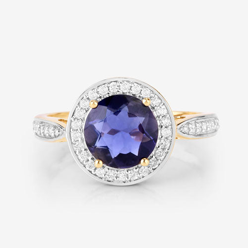 1.79 Carat Genuine Iolite and White Diamond 14K Yellow Gold Ring by Bids.com