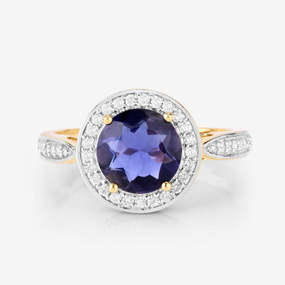 1.79 Carat Genuine Iolite and White Diamond 14K Yellow Gold Ring by Bids.com