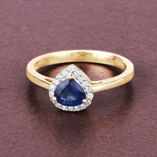 0.73 Carat Genuine Blue Sapphire and White Diamond 14K Yellow Gold Ring by Bids.com