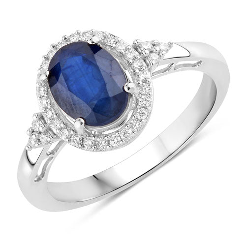 1.70 Carat Genuine Blue Sapphire and White Diamond 14K White Gold Ring by Bids.com