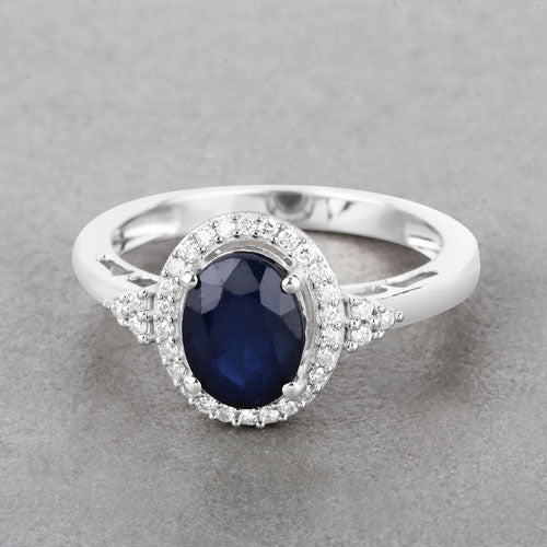 1.70 Carat Genuine Blue Sapphire and White Diamond 14K White Gold Ring by Bids.com