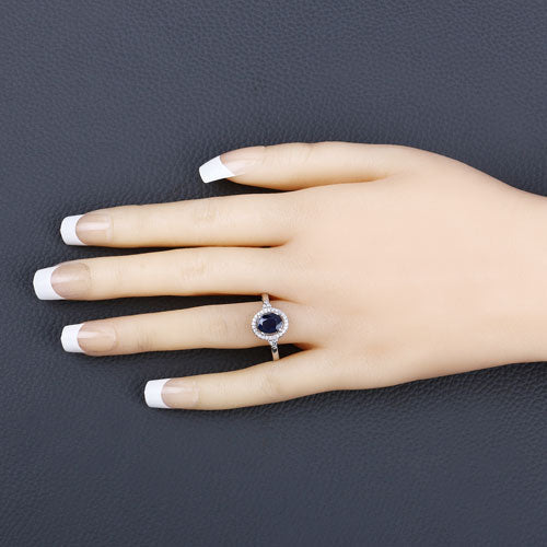1.70 Carat Genuine Blue Sapphire and White Diamond 14K White Gold Ring by Bids.com
