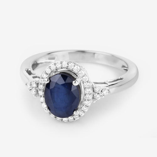 1.70 Carat Genuine Blue Sapphire and White Diamond 14K White Gold Ring by Bids.com