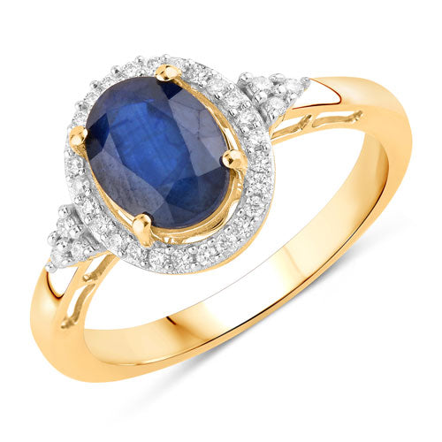 1.70 Carat Genuine Blue Sapphire and White Diamond 14K Yellow Gold Ring by Bids.com