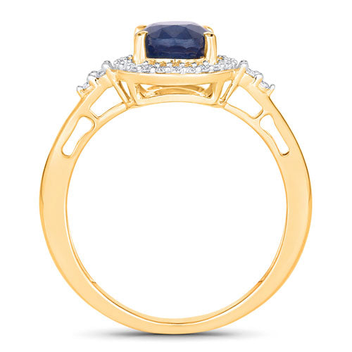 1.70 Carat Genuine Blue Sapphire and White Diamond 14K Yellow Gold Ring by Bids.com