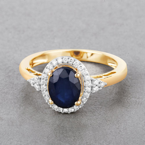 1.70 Carat Genuine Blue Sapphire and White Diamond 14K Yellow Gold Ring by Bids.com