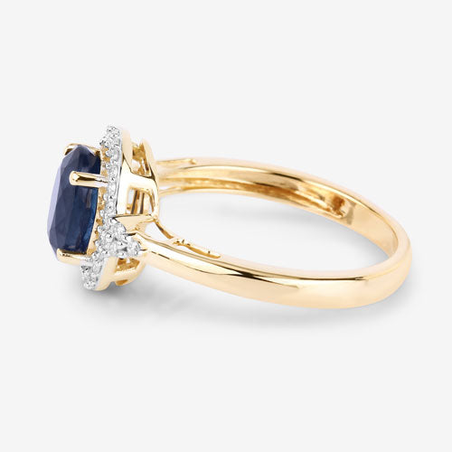 1.70 Carat Genuine Blue Sapphire and White Diamond 14K Yellow Gold Ring by Bids.com