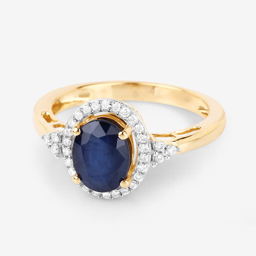 1.70 Carat Genuine Blue Sapphire and White Diamond 14K Yellow Gold Ring by Bids.com