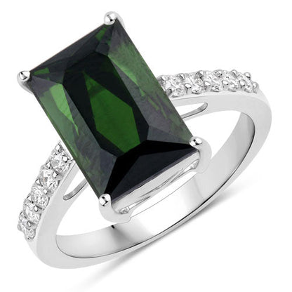 6.16 Carat Genuine Green Tourmaline and White Diamond 14K White Gold Ring by Bids.com