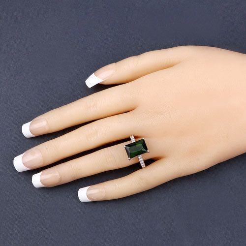 6.16 Carat Genuine Green Tourmaline and White Diamond 14K White Gold Ring by Bids.com