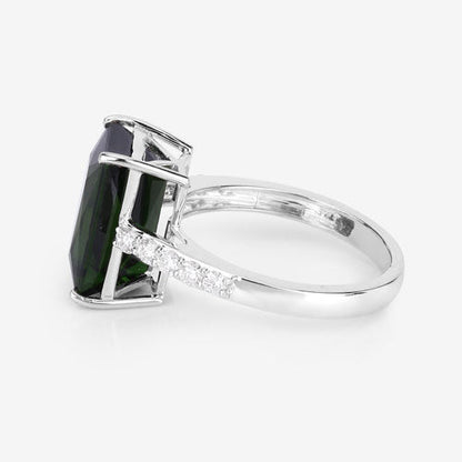 6.16 Carat Genuine Green Tourmaline and White Diamond 14K White Gold Ring by Bids.com