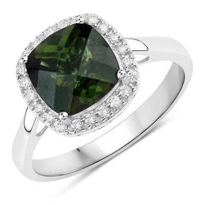 2.64 Carat Genuine Green Tourmaline and White Diamond 14K White Gold Ring by Bids.com