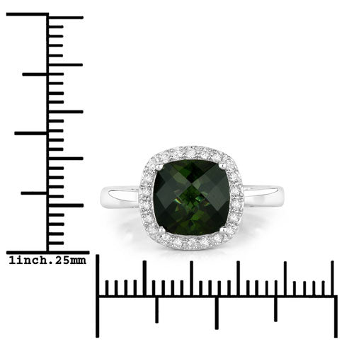 2.64 Carat Genuine Green Tourmaline and White Diamond 14K White Gold Ring by Bids.com