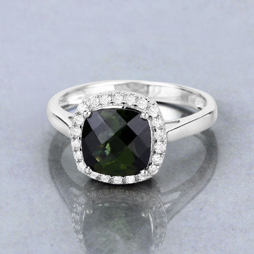 2.64 Carat Genuine Green Tourmaline and White Diamond 14K White Gold Ring by Bids.com