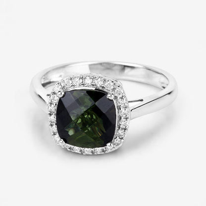 2.64 Carat Genuine Green Tourmaline and White Diamond 14K White Gold Ring by Bids.com