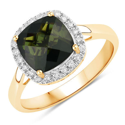 2.64 Carat Genuine Green Tourmaline and White Diamond 14K Yellow Gold Ring by Bids.com