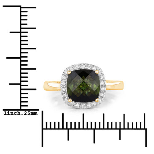 2.64 Carat Genuine Green Tourmaline and White Diamond 14K Yellow Gold Ring by Bids.com