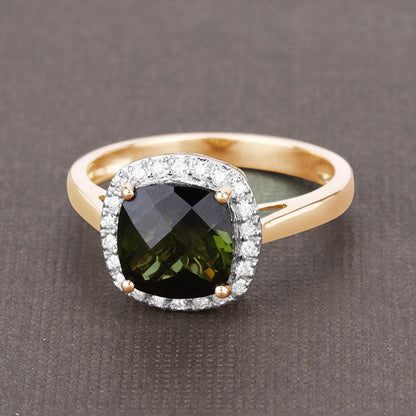 2.64 Carat Genuine Green Tourmaline and White Diamond 14K Yellow Gold Ring by Bids.com