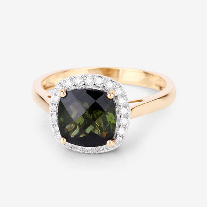 2.64 Carat Genuine Green Tourmaline and White Diamond 14K Yellow Gold Ring by Bids.com