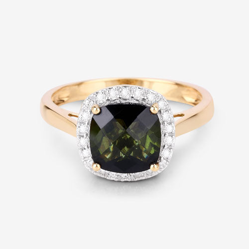 2.64 Carat Genuine Green Tourmaline and White Diamond 14K Yellow Gold Ring by Bids.com