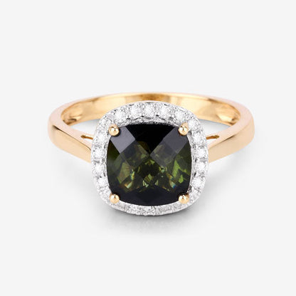 2.64 Carat Genuine Green Tourmaline and White Diamond 14K Yellow Gold Ring by Bids.com