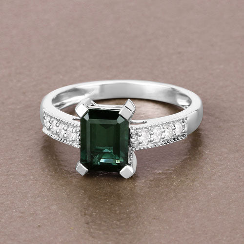 1.91 Carat Genuine Green Tourmaline and White Diamond 14K White Gold Ring by Bids.com