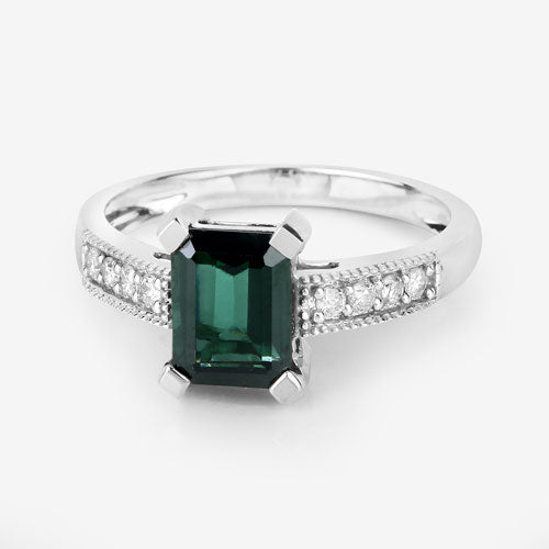 1.91 Carat Genuine Green Tourmaline and White Diamond 14K White Gold Ring by Bids.com
