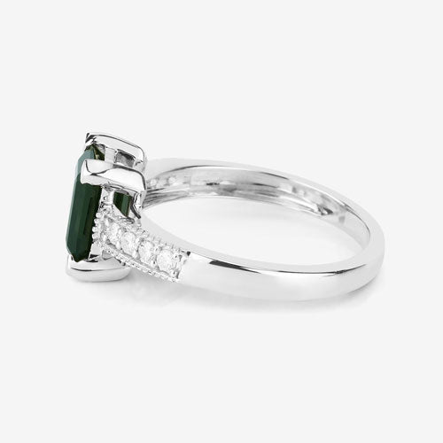 1.91 Carat Genuine Green Tourmaline and White Diamond 14K White Gold Ring by Bids.com