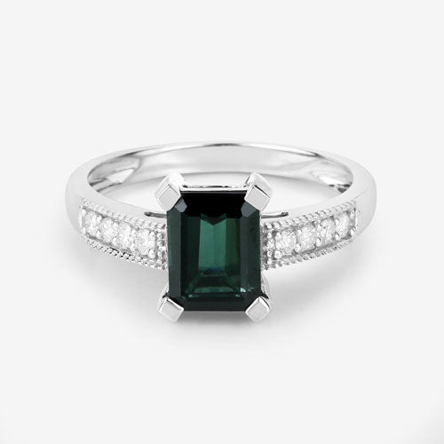 1.91 Carat Genuine Green Tourmaline and White Diamond 14K White Gold Ring by Bids.com