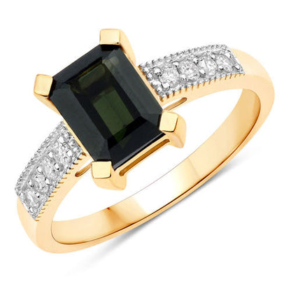 1.91 Carat Genuine Green Tourmaline and White Diamond 14K Yellow Gold Ring by Bids.com