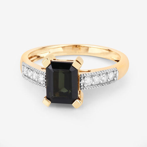 1.91 Carat Genuine Green Tourmaline and White Diamond 14K Yellow Gold Ring by Bids.com