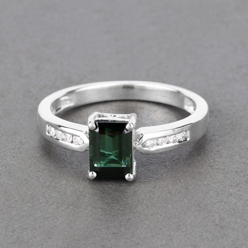 1.19 Carat Genuine Green Tourmaline and White Diamond 14K White Gold Ring by Bids.com