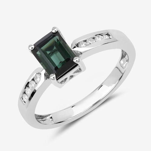 1.19 Carat Genuine Green Tourmaline and White Diamond 14K White Gold Ring by Bids.com