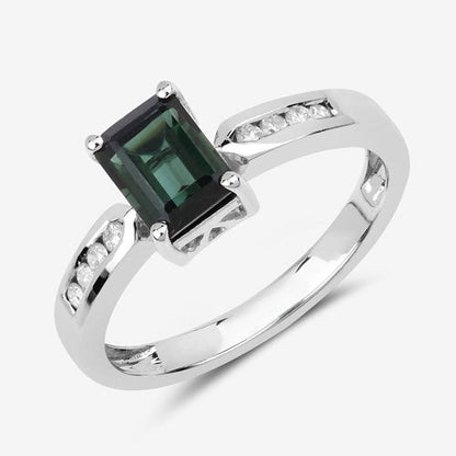1.19 Carat Genuine Green Tourmaline and White Diamond 14K White Gold Ring by Bids.com