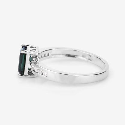1.19 Carat Genuine Green Tourmaline and White Diamond 14K White Gold Ring by Bids.com