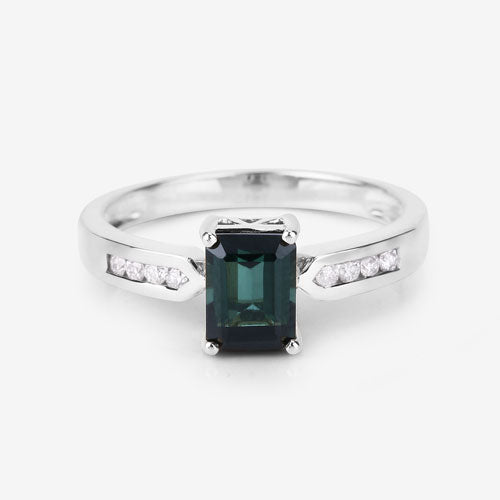 1.19 Carat Genuine Green Tourmaline and White Diamond 14K White Gold Ring by Bids.com