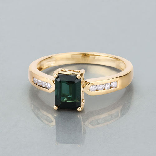 1.19 Carat Genuine Green Tourmaline and White Diamond 14K Yellow Gold Ring by Bids.com