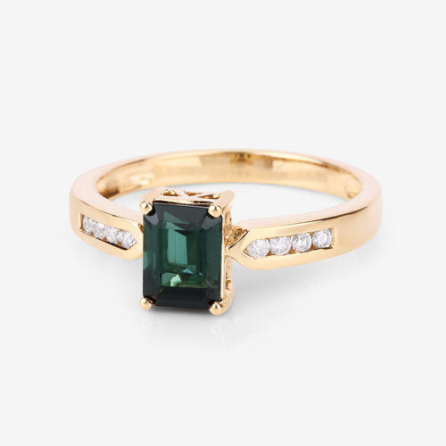 1.19 Carat Genuine Green Tourmaline and White Diamond 14K Yellow Gold Ring by Bids.com