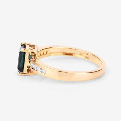 1.19 Carat Genuine Green Tourmaline and White Diamond 14K Yellow Gold Ring by Bids.com