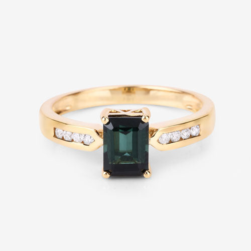 1.19 Carat Genuine Green Tourmaline and White Diamond 14K Yellow Gold Ring by Bids.com